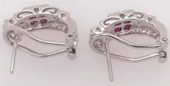 14 Karat White Gold French Back Half Hoop Ruby and Diamond Earrings - 1244252