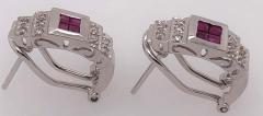 14 Karat White Gold French Back Half Hoop Ruby and Diamond Earrings - 1244254