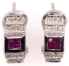 14 Karat White Gold French Back Half Hoop Ruby and Diamond Earrings - 1244257