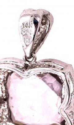 14 Karat White Gold Large Alex Cushion Cut Quartz Pendant with Diamond Accents - 2940515