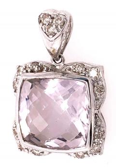14 Karat White Gold Large Alex Cushion Cut Quartz Pendant with Diamond Accents - 2940518
