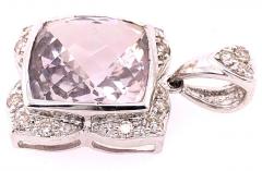 14 Karat White Gold Large Alex Cushion Cut Quartz Pendant with Diamond Accents - 2940519