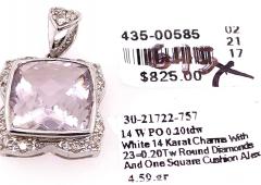 14 Karat White Gold Large Alex Cushion Cut Quartz Pendant with Diamond Accents - 2940520