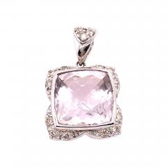 14 Karat White Gold Large Alex Cushion Cut Quartz Pendant with Diamond Accents - 2942393