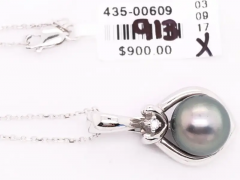 14 Karat White Gold Necklace with Cultured Pearl Diamond Pendant - 2828009