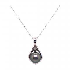 14 Karat White Gold Necklace with Cultured Pearl Diamond Pendant - 2832973