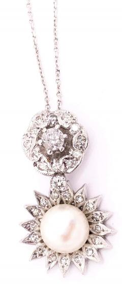 14 Karat White Gold Necklace with Diamond and Cultured Pearl Pendant - 2833964