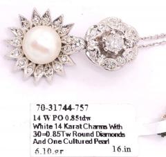 14 Karat White Gold Necklace with Diamond and Cultured Pearl Pendant - 2833968