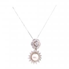 14 Karat White Gold Necklace with Diamond and Cultured Pearl Pendant - 2838979