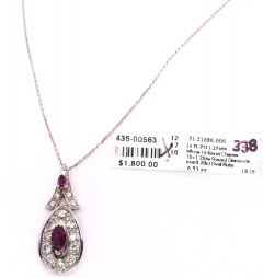 14 Karat White Gold Necklace with Diamond and Ruby Pendant 1 25 TDW - 2588517