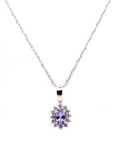 14 Karat White Gold Necklace with Diamonds and Oval Tanzanite Pendant - 2712942