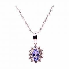 14 Karat White Gold Necklace with Diamonds and Oval Tanzanite Pendant - 2720832