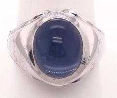 14 Karat White Gold Oval Sapphire Cabochon Solitaire Ring - 2780772