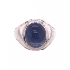 14 Karat White Gold Oval Sapphire Cabochon Solitaire Ring - 2784272