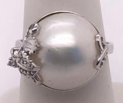 14 Karat White Gold Pearl Solitaire with Diamond Accent Ring - 2765736