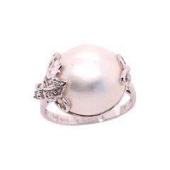 14 Karat White Gold Pearl Solitaire with Diamond Accent Ring - 2769798