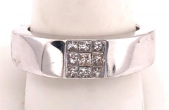 14 Karat White Gold Ring or Wedding Band with 9 Diamond Cluster - 2658569