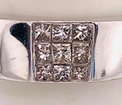 14 Karat White Gold Ring or Wedding Band with 9 Diamond Cluster - 2658632