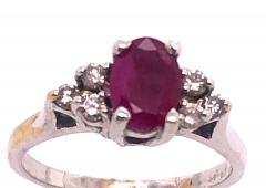 14 Karat White Gold Ruby Solitaire Ring with Diamond Accents - 1244363