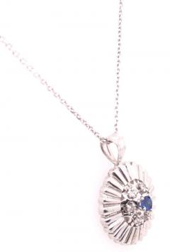 14 Karat White Gold Sapphire with Diamond Accents Pendant Necklace - 2834401