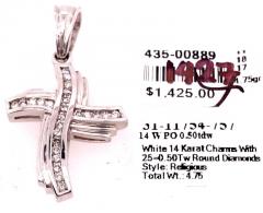 14 Karat White Gold and Diamond Religious Charm Crucifix Pendant - 2733633