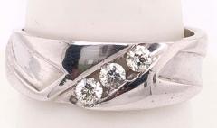 14 Karat White Gold and Diamond Three Stone Band Wedding Bridal Ring - 2930975