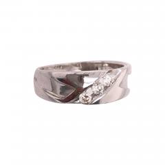 14 Karat White Gold and Diamond Three Stone Band Wedding Bridal Ring - 2932488