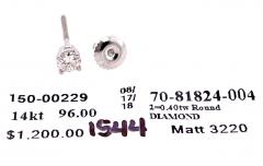 14 Karat White Gold and Round Diamond Stud Earrings Screw Back - 2712634