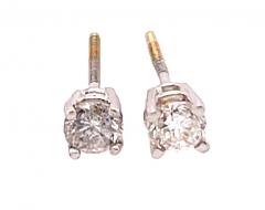14 Karat White Gold and Round Diamond Stud Earrings Screw Back - 2712672