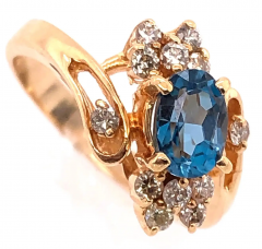 14 Karat Yellow Gold Blue Emerald Ring with Diamond Accents 50 00 TDW - 2553901