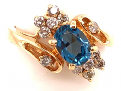 14 Karat Yellow Gold Blue Emerald Ring with Diamond Accents 50 00 TDW - 2553906