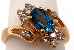 14 Karat Yellow Gold Blue Emerald Ring with Diamond Accents 50 00 TDW - 2553907