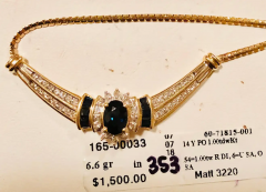 14 Karat Yellow Gold Cable Necklace with Oval Sapphire 1 00 Total Diamond Weight - 2658201