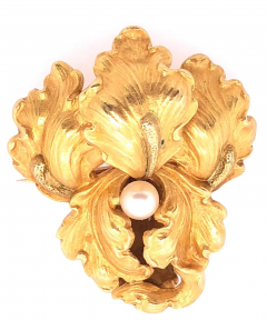 14 Karat Yellow Gold Catleya Pin Brooch with Center Pearl - 2718121