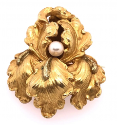 14 Karat Yellow Gold Catleya Pin Brooch with Center Pearl - 2718125