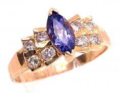 14 Karat Yellow Gold Contemporary Ring with Turquoise and Diamonds - 2931106