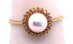 14 Karat Yellow Gold Fashion Pearl Ring with Diamonds - 2737468