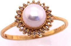 14 Karat Yellow Gold Fashion Pearl Ring with Diamonds - 2737469