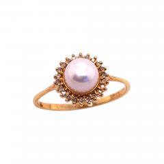 14 Karat Yellow Gold Fashion Pearl Ring with Diamonds - 2740464