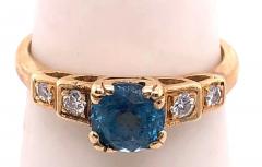 14 Karat Yellow Gold Fashion Round Blue Topaz with Diamond Accents Ring - 2837141