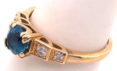 14 Karat Yellow Gold Fashion Round Blue Topaz with Diamond Accents Ring - 2837143