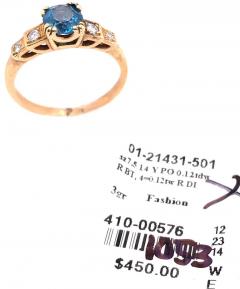 14 Karat Yellow Gold Fashion Round Blue Topaz with Diamond Accents Ring - 2837148