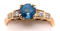 14 Karat Yellow Gold Fashion Round Blue Topaz with Diamond Accents Ring - 2837183