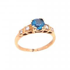 14 Karat Yellow Gold Fashion Round Blue Topaz with Diamond Accents Ring - 2839047