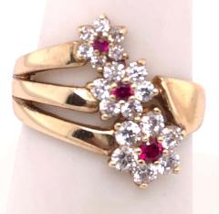 14 Karat Yellow Gold Fashion Three Flower Ring with Semi Precious Stones - 2780793