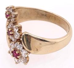14 Karat Yellow Gold Fashion Three Flower Ring with Semi Precious Stones - 2780794