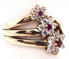 14 Karat Yellow Gold Fashion Three Flower Ring with Semi Precious Stones - 2780796