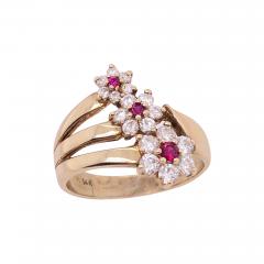 14 Karat Yellow Gold Fashion Three Flower Ring with Semi Precious Stones - 2784273