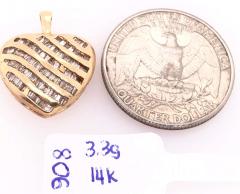 14 Karat Yellow Gold Heart Charm Pendant with Diamonds - 2930832