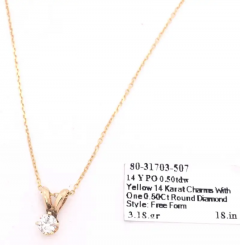14 Karat Yellow Gold Necklace with Round Diamond Pendant - 2827989